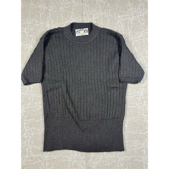 Homestead 100% Baby Alpaca Black Short Sleeve Thick Sweater Size L - Picture 1 of 5